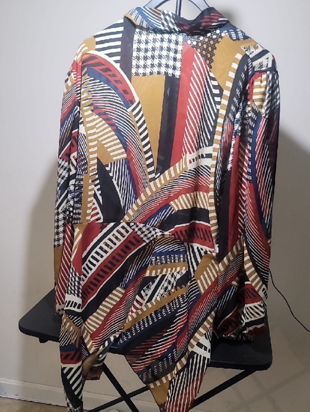 Ashley Stewart Multicolor Geometric Tie-Neck Blouse - Picture 2 of 2